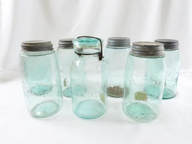 LOT OF 7 vintage tinted colored mason jars