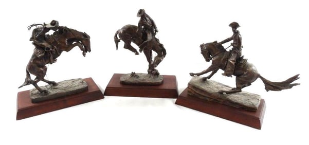 LOT OF 3 Franklin Mint Frederic Remington Art Museum 6" Statues on stands