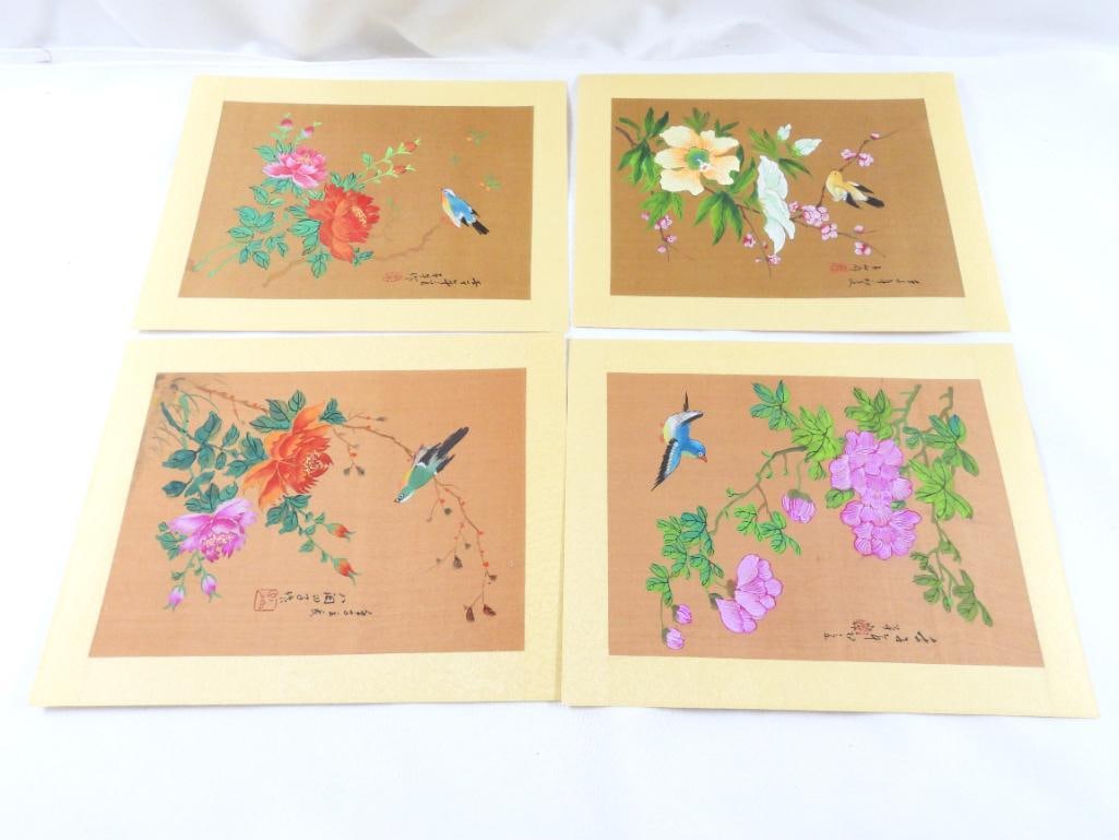 LOT OF 3 Vintage Chinese-style watercolor painting on silk paper: LOT OF 3 Vintage Chinese-style watercolor painting on silk paper, each 8"x10", see photos for designs