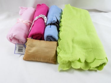 LOT of 5 Doll Bedding including pillow and 4 scalloped blankets