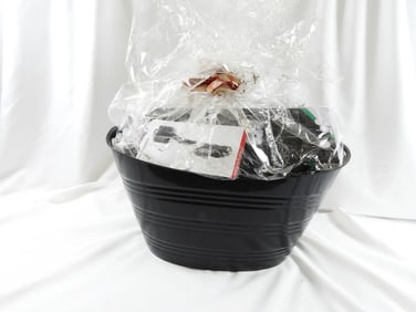 Large golf gift basket full of golf-related items