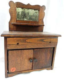 Vintage doll bureau with two doors and drawer