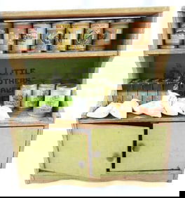 Primitive Little Mother's Kitchen Cabinet with accessories