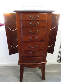 Tall wooden 6-drawer jewelry organizer with 2 side compartments