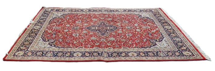 Beautiful large burgundy red, blues, 100% Wool handmade rug 10' x 13'