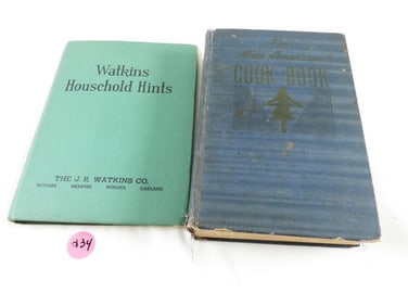 LOT OF 2 Vintage hardcover books:  Watkins Household hints and The New American Cookbook