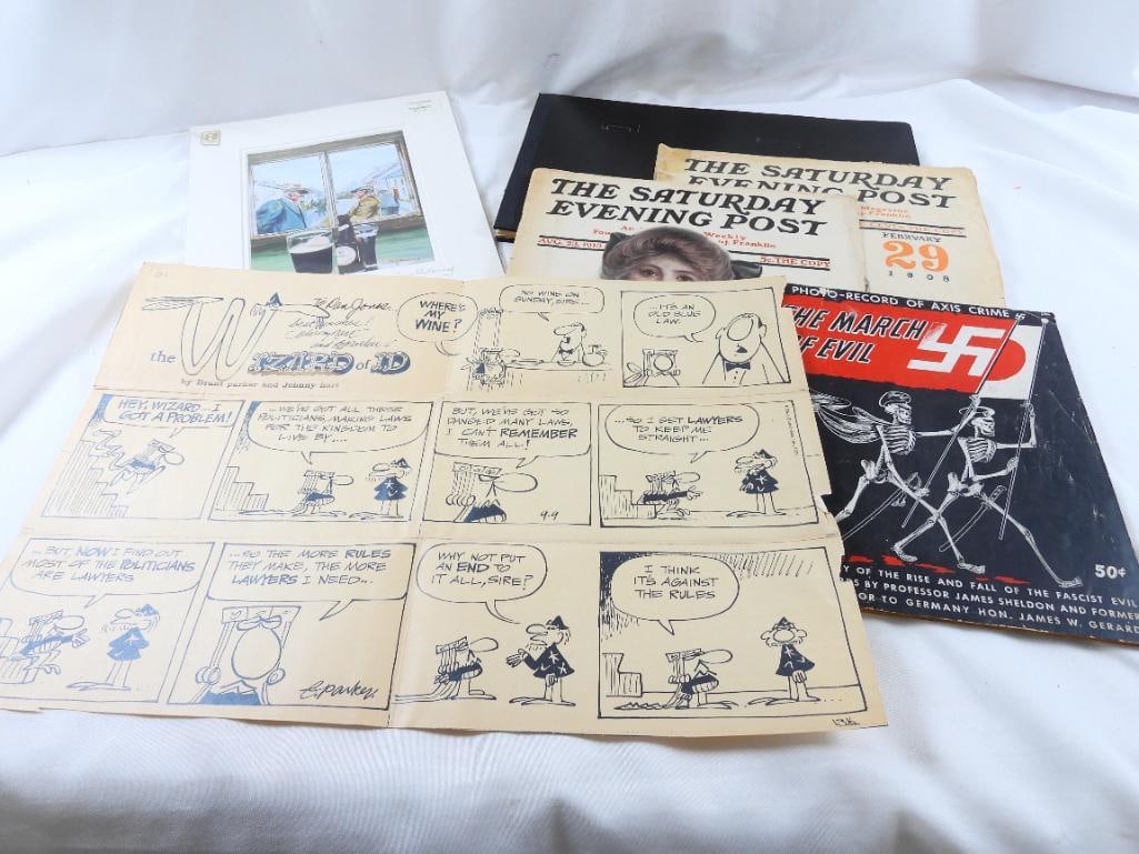 LOT OF 6 ephemera: Tim Maloney Inside Out  WIZARD OF ID cartoon strip, Autographed. etc. (1 of 10)