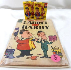 LOT OF 3 Vintage Laurel and Hardy collectibles including comic book and 2 card games