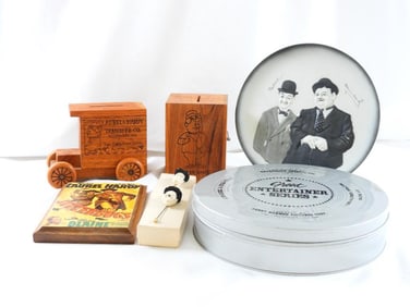 LOT OF Laurel and Hardy items including Ltd Ed 460 plate, hair pins and banks