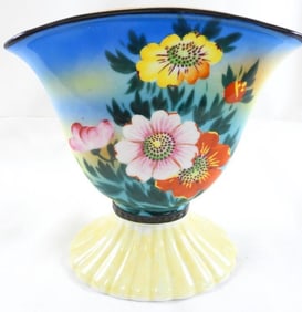 Vintage Hand-Painted Trico China Floral luster fan vase from Nagoya, Japan