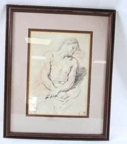 Framed "Study For The Figure of Christ" chalk art