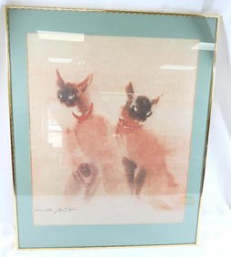 Framed Kaiko Moti signed water color painting of Siamese Cats