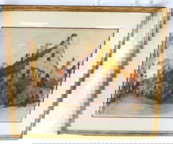 Framed hand-colored etching signed by Julien Celos