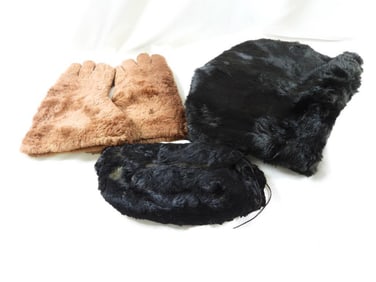 Lot of 3 possibly mink & deer hat/muffle, gloves