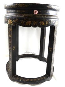 Antique Chinese / Japanese carved black floral painted round accent table
