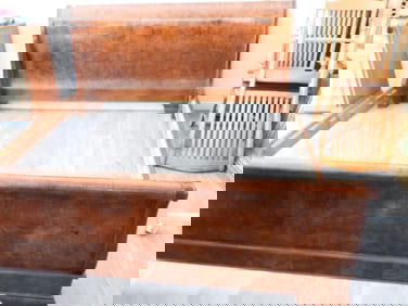 Vintage Henredon Charles X French Empire Burl Wood King Sleigh Bed Carved