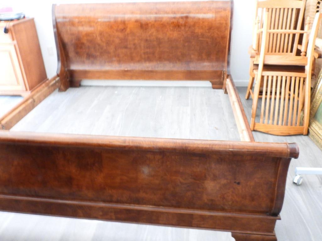 Vintage Henredon Charles X  French Empire Burl Wood King Sleigh Bed Carved (1 of 20)
