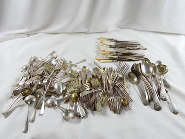 LOT OF 4:  3 bags of sterling silver flatware total 3032.50 grams and 932.0 grams of mother of pearl