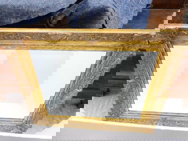 Large antique beveled mirror Gold guilded wood carved frame 33" x 39.5"