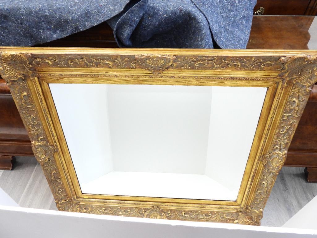 Large antique beveled mirror Gold guilded wood carved frame 33" x 39.5" (1 of 7)