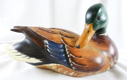 Hand-carved and painted wooden mallard decoy, #3930