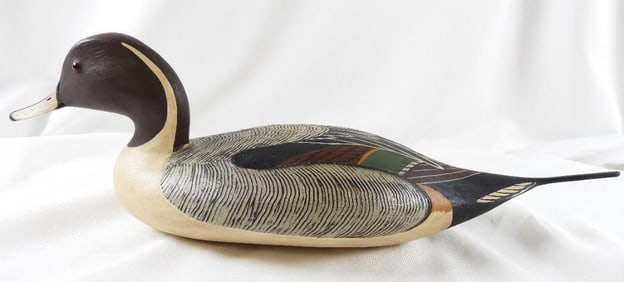 George Bell Hand-carved and painted wooden duck decoy, signed and dated 2006 Pintail Drake