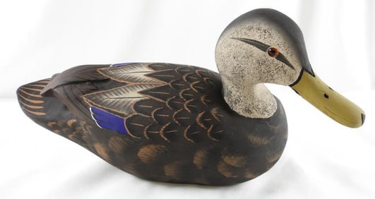 Lisa Byrd hand-carved and painted wooden duck decoy, logo initials carved in bottom