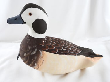 Lisa Byrd hand-carved and painted wooden Old Squaw Hen duck decoy, initials carved, signed/dated