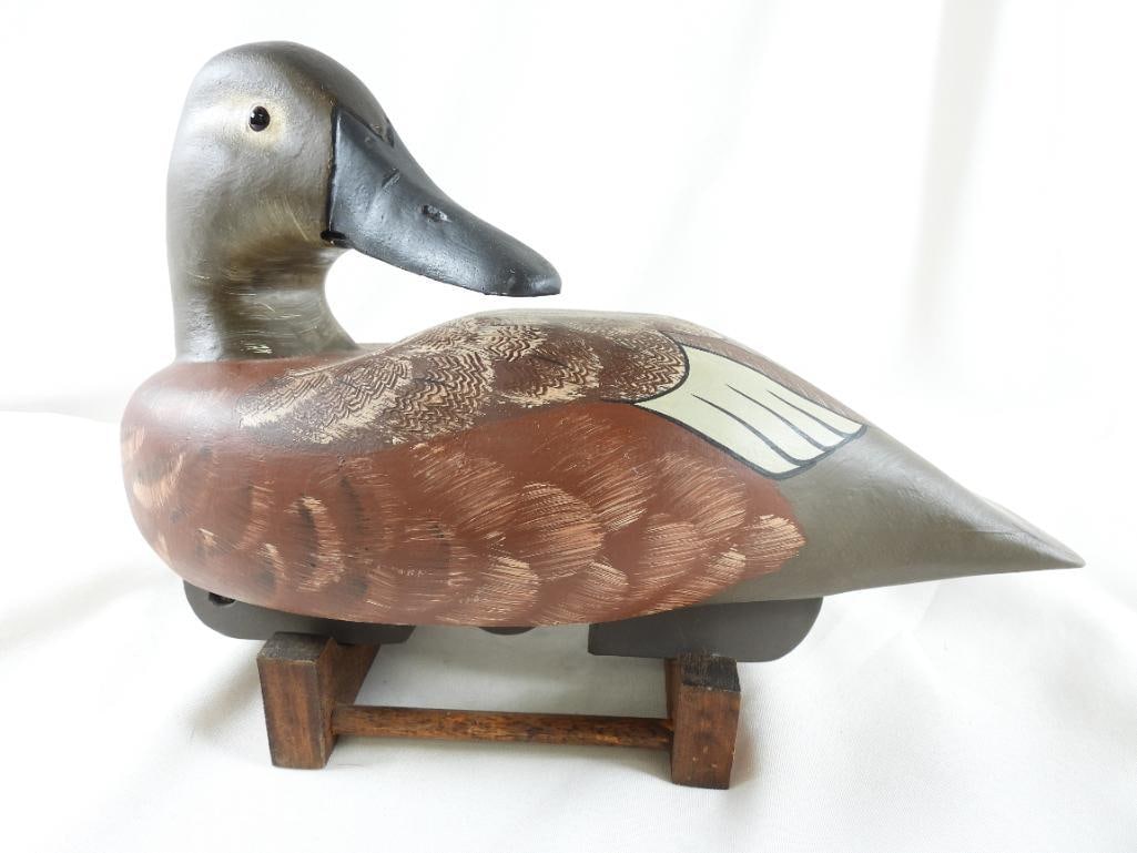 Lisa Byrd hand-carved and painted wooden Canvasback Hen duck decoy, initials carved, signed/dated (1 of 7)