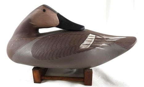Captain Harry Jobes Hand-carved and painted wooden duck decoy, signed/dated 2007 Canvasback