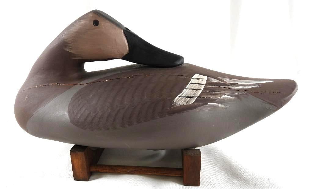 Captain Harry Jobes Hand-carved and painted wooden duck decoy, signed/dated 2007 Canvasback (1 of 7)