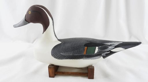 Captain Harry Jobes Hand-carved and painted wooden duck decoy, signed/dated 2007 Northern Pintail