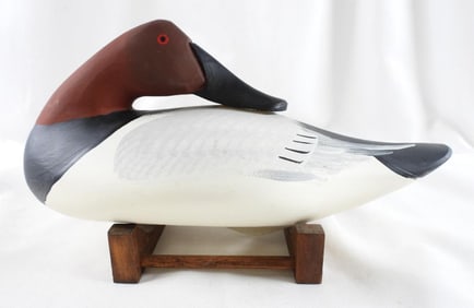 Captain Harry Jobes Hand-carved and painted wooden duck decoy, signed/dated 2007 Canvasback