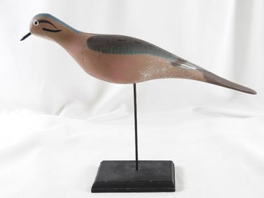 Captain Harry Jobes Hand-carved and painted wooden duck on stand, signed/dated 2007 Mourning Dove
