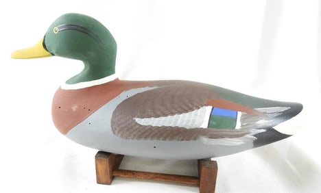 Captain Harry Jobes Hand-carved and painted wooden Mallard duck decoy , signed/dated 2007 Mallard
