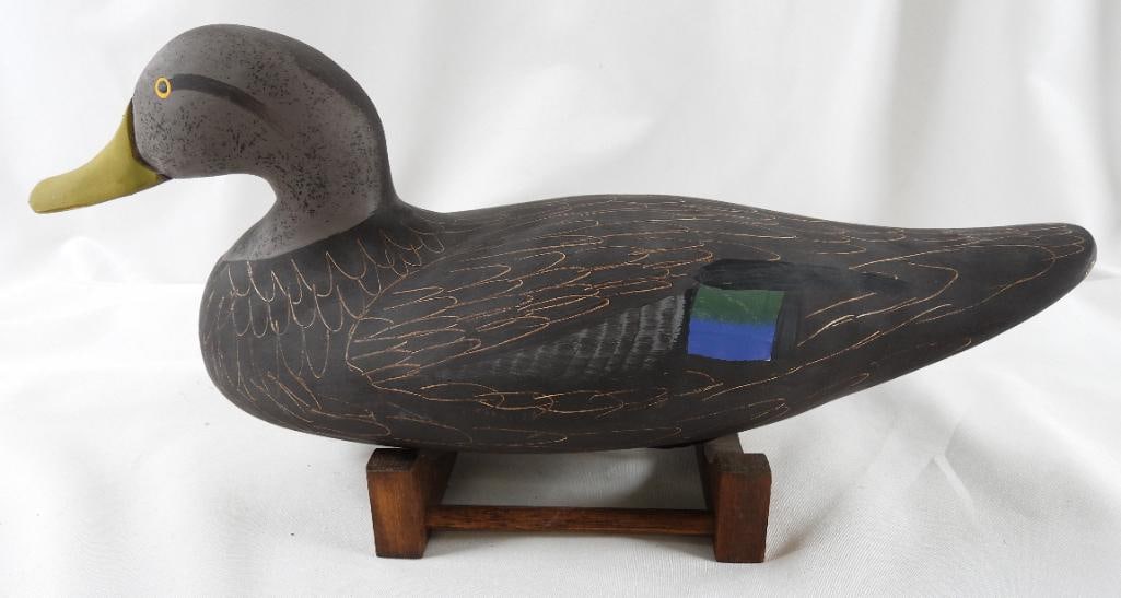 Captain Harry Jobes Hand-carved and painted wooden duck decoy, signed/dated 2007 Black duck Hen (1 of 6)