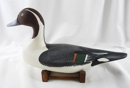 Captain Harry Jobes Hand-carved and painted wooden duck decoy, signed/dated 2007 Drake Northern