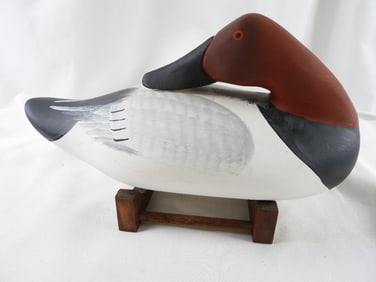 Captain Harry Jobes Hand-carved and painted wooden Canvasback Drake duck decoy, signed/dated 2007