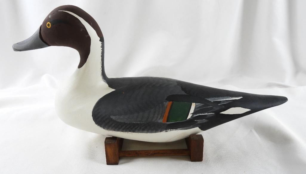 Captain Harry Jobes Hand-carved and painted wooden duck decoy, signed/dated 2007 Pintail Drake (1 of 6)