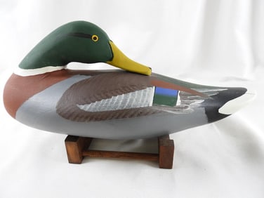 Captain Harry Jobes Hand-carved and painted wooden duck decoy, signed/dated 2006 Mallard Drake