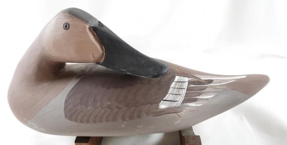 Captain Harry Jobes Hand-carved and painted wooden duck decoy, signed/dated 2007 Canvasback Hen