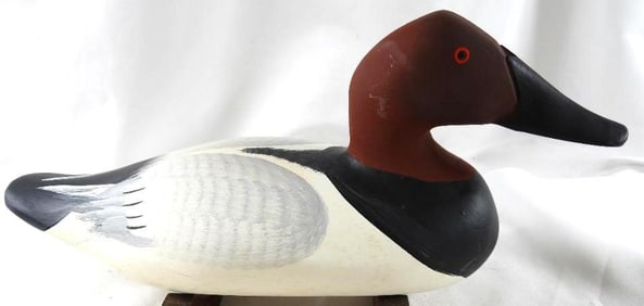 Captain Harry Jobes Hand-carved and painted wooden duck decoy, signed/dated 2007 Male Canvasback