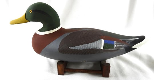 Captain Harry Jobes Hand-carved and painted wooden Mallard duck decoy, signed/dated 2006