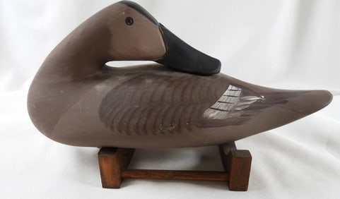Captain Harry Jobes Hand-carved and painted wooden  duck decoy, signed Canvasback