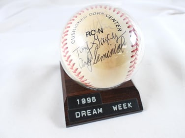 1996 Dream Week autographed baseball including Andy Semenick on display stand