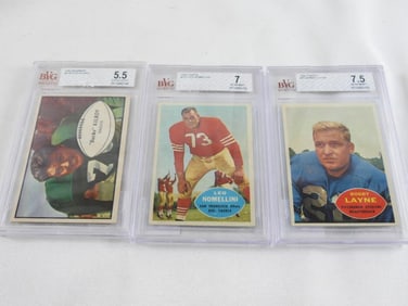LOT OF 3 BASEBALL CARDS:  Nomellini, "Bucko" Kilroy, Layne All Graded in clear cases