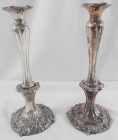 Pair of vintage ornate silver-plated 12" candlesticks