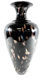 Large 20" tall black and gold fleck art glass vase