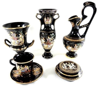 7-piece vintage Greek hand made with 24K gold paint, Fakiola items