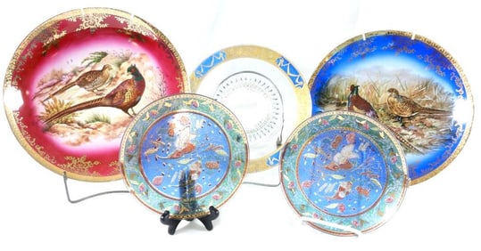 LOT OF 5 decorative plates including 2 S T Bavaria large bird plates